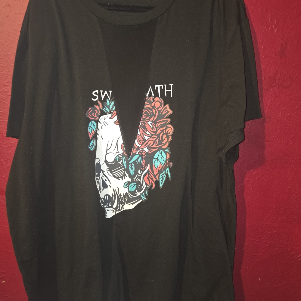 SHEIN Black Tee with Skull and Floral Design